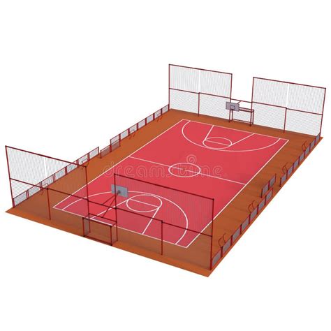 3D Render : Isometric Illustration of Basketball Court with Metal Fence ...