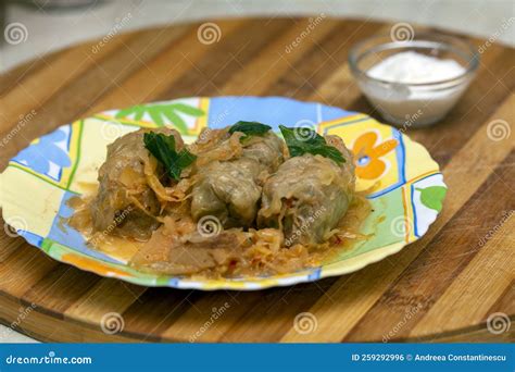 Sarmale with sour cream stock photo. Image of cabbage - 259292996