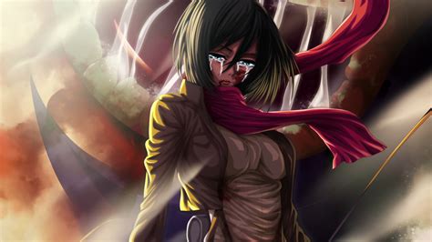 Attack On Titan Mikasa Ackerman Crying With Red Scarf HD Anime ...