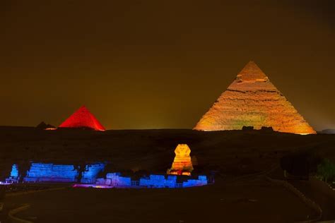 Premium Photo | Sphinx in the night lights Giza