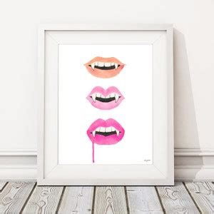 Pink Vampire Lips Wall Art Halloween Art Print Watercolor - Etsy