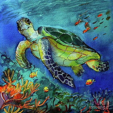 SEA TURTLE UNDERWATER watercolor painting Mona Edulesco Painting by ...