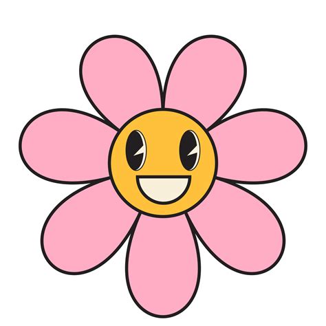 Groovy flower cartoon characters. Funny happy daisy with eyes and smile ...