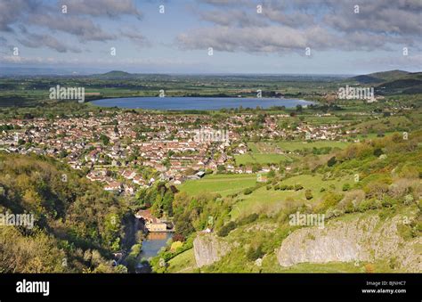 View of Cheddar village and Axbridge reservoir, Somerset, UK Stock ...