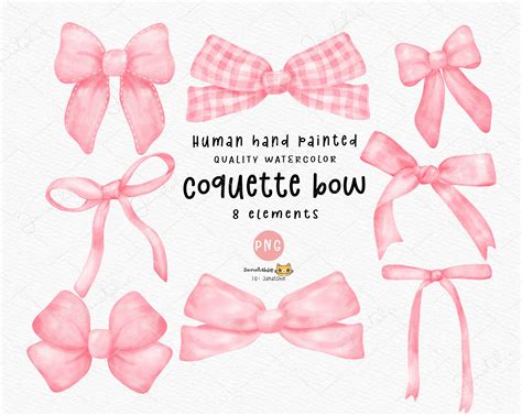 Pink Coquette Ribbon Bow Watercolor PNG Set Elegant and Charming ...