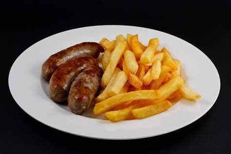 Plate of Sausage and Chips. Stock Image - Image of british, calories ...