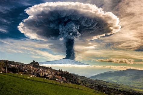 An explosion of the Etna volcano, Italy, in December 2015 as captured ...