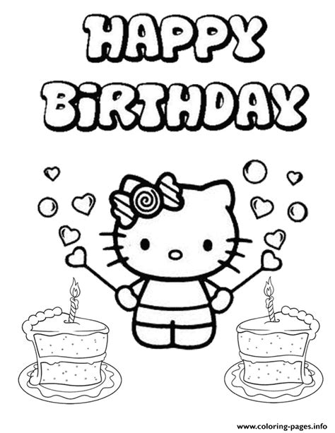 Hello Kitty Two Cakes Birthday Coloring page Printable