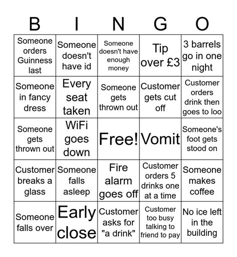 Bar bingo Card