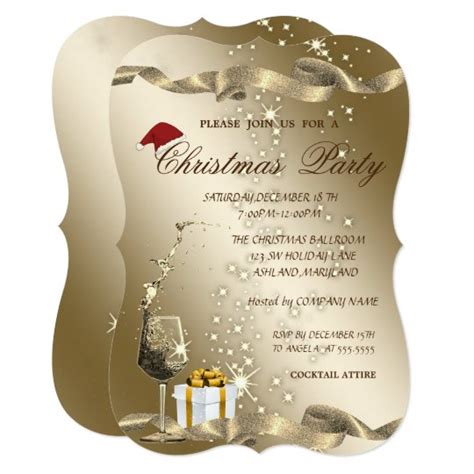 Elegant,Santa Hat,Glass,Corporate Christmas Party, Invitation | Zazzle.com