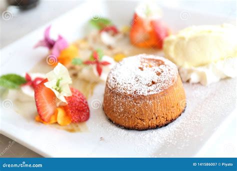 Chocolate Lava Cake with Ice Cream Stock Image - Image of gourmet ...