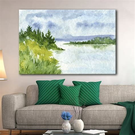 wall26 Canvas Wall Art - Watercolor Style Landscape Mountains Trees ...