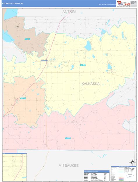 Kalkaska County, MI Wall Map Color Cast Style by MarketMAPS - MapSales