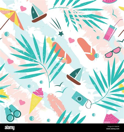 Summer time vector seamless pattern with colorful beach elements ...