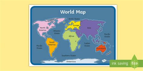 World Map of Continents, Countries and Regions | Printable