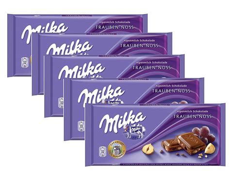 Milka Trauben-Nuss Milk Chocolate, 100g/3.5oz (RAISIN & NUT, PACK OF 5 ...