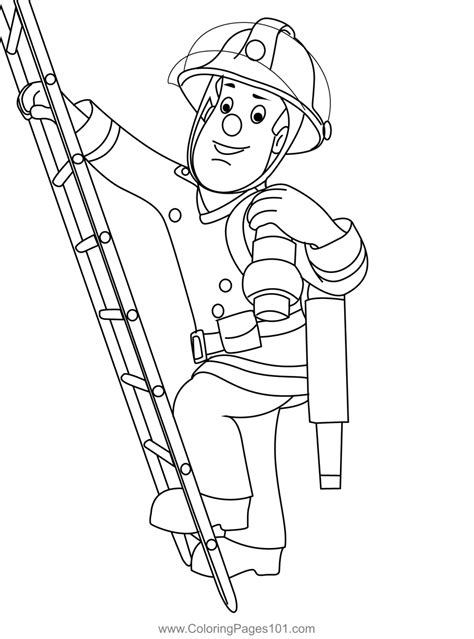 Sam On Ladder Coloring Page for Kids - Free Fireman Sam Printable ...