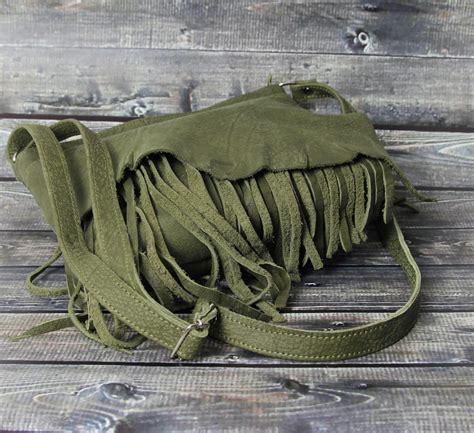 Small Distressed Leather Fringe Bag Women Crossbody Green - Etsy