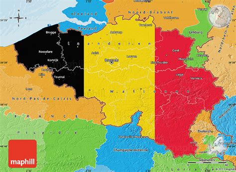 Flag Map of Belgium, political outside