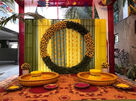 Haldi backdrop | Haldi ceremony decorations, Wedding background ...