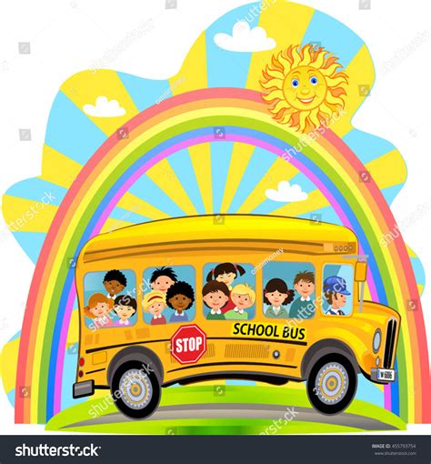 Cartoon School Kids Riding School Bus 스톡 벡터(로열티 프리) 455793754 ...