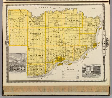 Map of Scott County, State of Iowa. (with view) Davenport Water Works ...