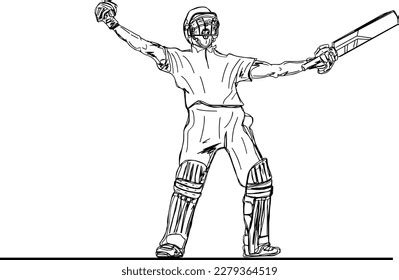 Victorious Cricket Batsman Sketch Drawing Celebration Stock Vector ...