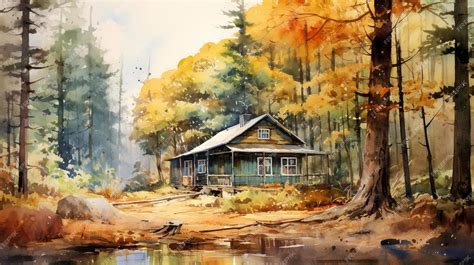 Premium AI Image | Watercolor Rustic Cabin in the Woods