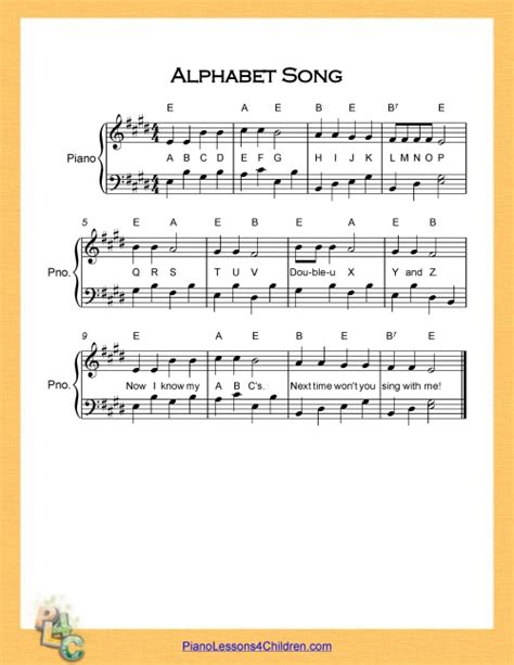 Alphabet Song (ABC Song) - lyrics, videos & free sheet music for piano