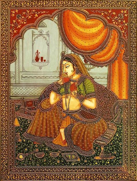 The Rajput Princess Adorning Herself | Mughal paintings, Indian art ...