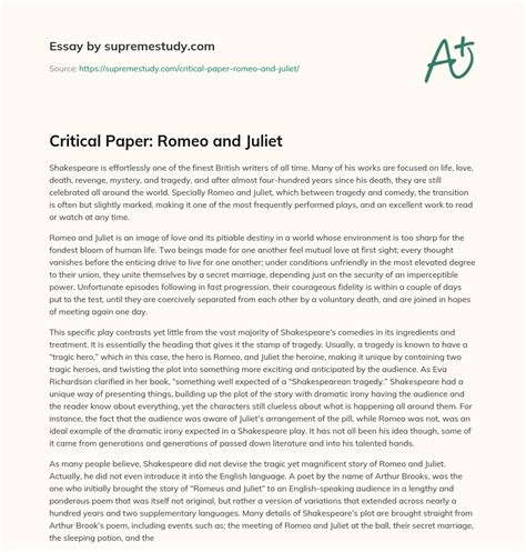 Critical Paper: Romeo and Juliet - Free Essay Example - 1745 Words ...