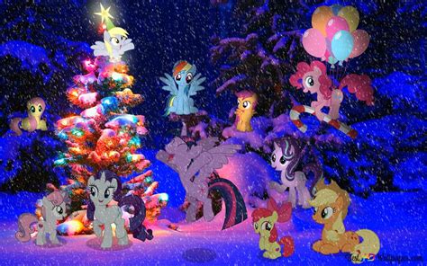 Cartoon horses with Xmas tree HD wallpaper download