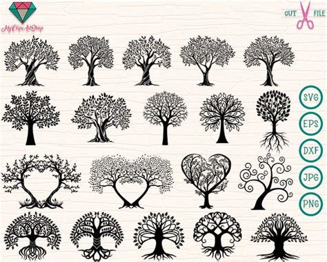 19 Tree Silhouette Svg / Clipart Svg / Family Tree Svg / Tree - Etsy