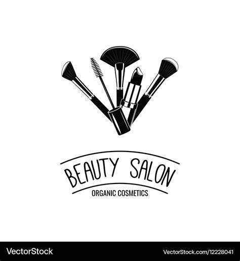 Beauty salon badge makeup brushes logo Royalty Free Vector