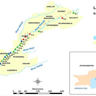 Map of study area showing sampling locations of River Chenab, Punjab ...