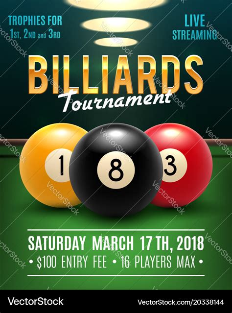 Pool billiards tournament poster Royalty Free Vector Image