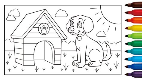 How to draw a cute dog house for kids - YouTube