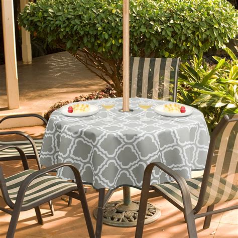 FlGard Patio Tablecloth with Umbrella Hole 59 inch Round Outdoor Table ...