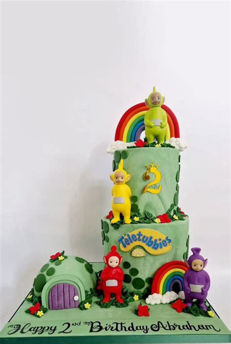 30 Cute Teletubbies Cake Ideas : Two-Tier Cake Matching Cupcake