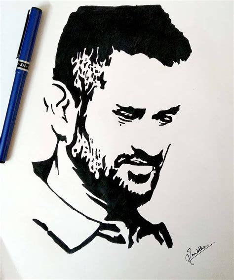 Line Art Simple Ms Dhoni Easy Drawing - Download Free Mock-up