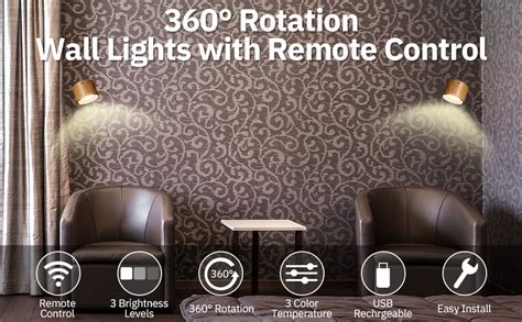 Wall Lights with Remote Control Wall Lamp Dimmable Rechargeable Wall ...