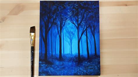 Acrylic Painting for beginners on canvas | Blue Forest | Acrylic ...