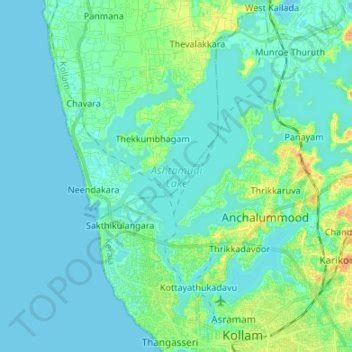 Ashtamudi Lake topographic map, elevation, terrain