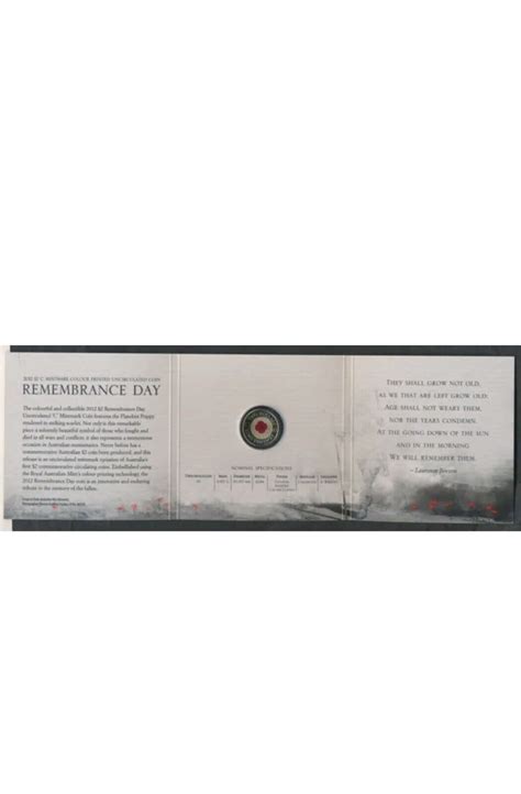 2012 $2 'Remembrance Day - Red Poppy' Coloured Coin 'C' Mint Mark ...