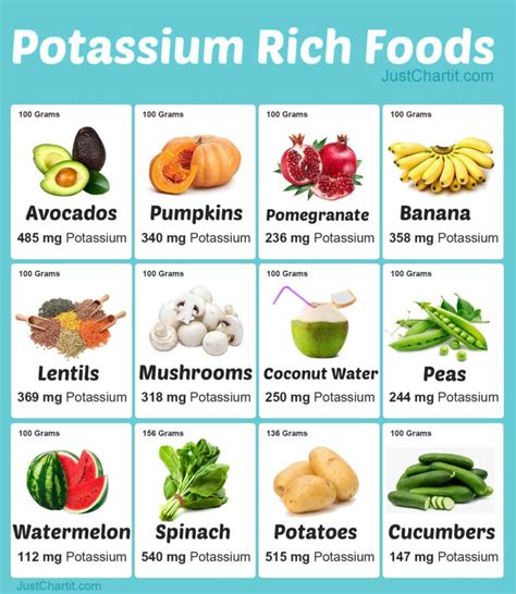 Potassium Rich Foods Chart - Potassium per 100 g