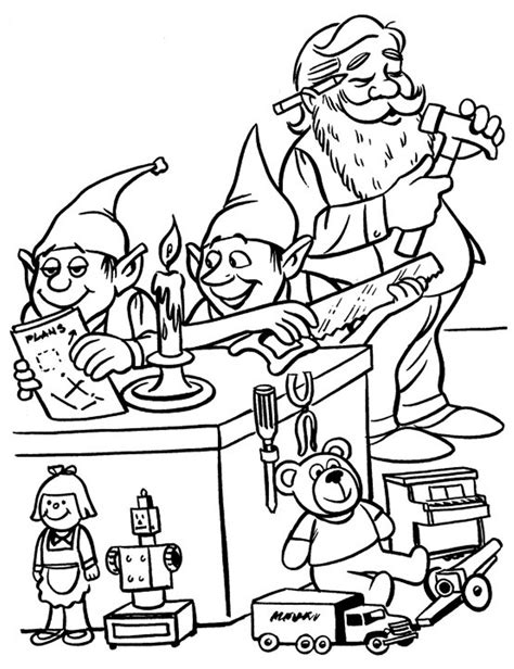 Christmas Elves And Santa Coloring Pages