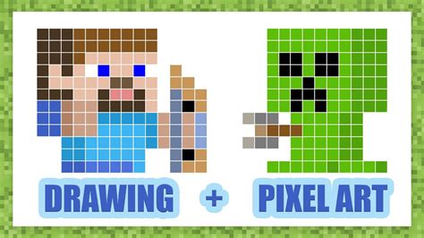 Draw minecraft Steve and Creeper (Pixel Art) - YouTube