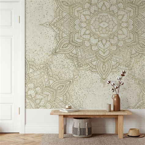 Boho golden mandala mural wallpaper - Happywall