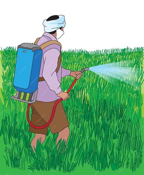 Premium Vector | Farmer spraying insectide in the field from his spray tank