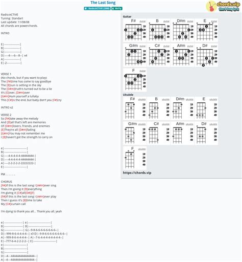Chord: The Last Song - McFly - tab, song lyric, sheet, guitar, ukulele ...